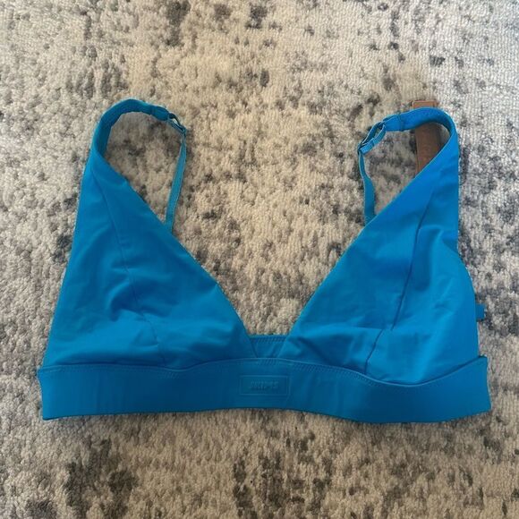 NWT SKIMS Signature Swim Plunge Bikini Top In Turquoise Blue Support Bikini Top - Picture 6 of 9